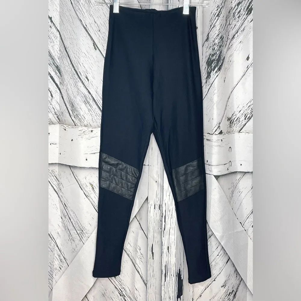 Commando Control Legging w/ Faux Leather Knee Patches Black M